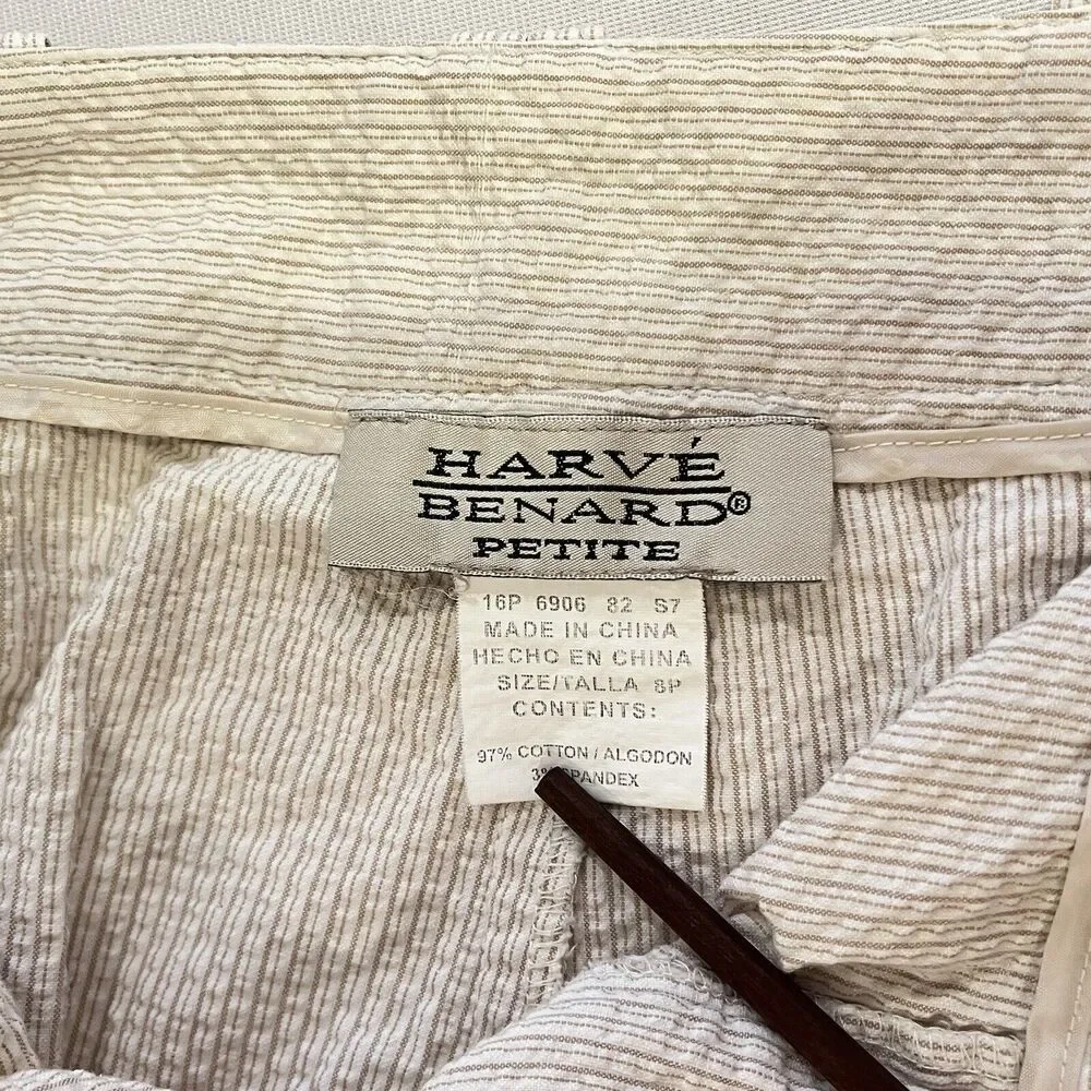Harve Benard Bermuda‎ Shorts Womens 16P Beige/Brown Seersucker Flat Front Casual